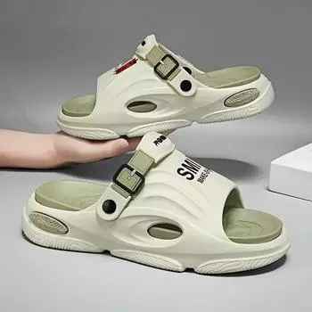 Мужские модные шлепанцы из ЭВА, нескользящие быстросохнущие тапочки с открытым носком для прогулок в помещении и на свежем воздухе, мужские летние пляжные шлепанцы 44 белый