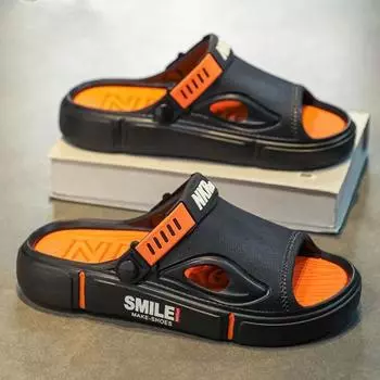 Мужские модные шлепанцы из ЭВА, нескользящие быстросохнущие тапочки с открытым носком для прогулок в помещении и на свежем воздухе, мужские летние пляжные шлепанцы 40-41 чёрный