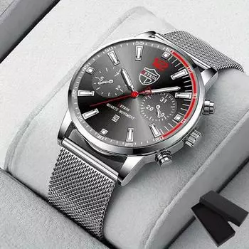Мужские модные спортивные часы мужские деловые повседневные кварцевые наручные часы роскошные серебряные часы из нержавеющей стали с сетчатым ремнем и датой