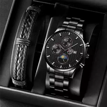 Мужские модные спортивные наручные часы класса люкс мужские деловые кварцевые часы из нержавеющей стали мужские повседневные часы с кожаным браслетом светящиеся часы