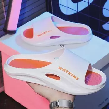 Мужские модные спортивные сандалии на толстой нескользящей подошве для пляжа и дома 45/46 (Fits 44/45) оранжевый/белый