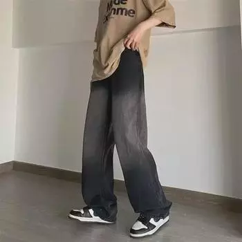 Мужские модные свободные черные градиентные джинсы с широкими штанинами M чёрный