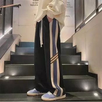 Мужские модные свободные спортивные штаны с полосками и строчкой - универсальные повседневные брюки на весну/осень 2XL хаки