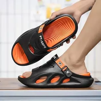 Мужские модные тапочки из ЭВА, нескользящие быстросохнущие тапочки с открытым носком для прогулок в помещении и на открытом воздухе, мужские летние пляжные тапочки 40 чёрный