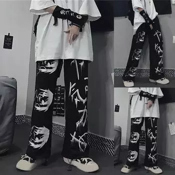 Мужские модные темные азиатские прямые широкие спортивные штаны L чёрный