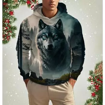 Мужские модные толстовки с капюшоном и принтом в виде животных и волков с 3D-принтом, новые осенние модные повседневные свитера с длинными рукавами, свободные толстовки S