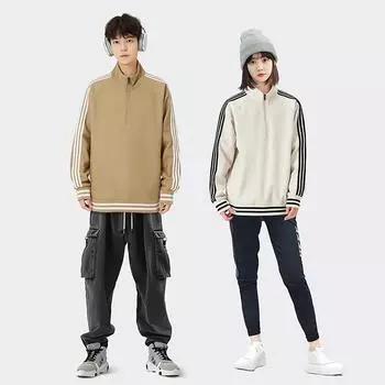 Мужские модные толстовки с полумолнией для мужчин и женщин, весна и осень, новые свободные полосатые спортивные куртки со стоячим воротником, для пар S