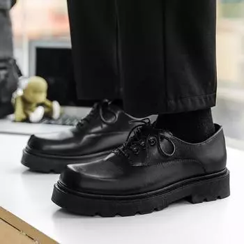 Мужские модные трендовые кожаные свадебные туфли на мягкой подошве с дышащей подошвой для свадьбы с большим носком и квадратным носком Мужские повседневные кроссовки на толстой подошве 39 чёрный