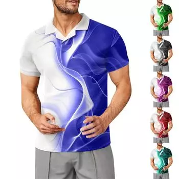 Мужские модные трендовые топы с принтом. Мужские летние топы с короткими рукавами и кубинским воротником с коротким рукавом. L чёрный