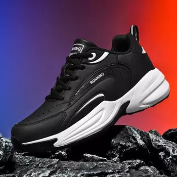 Мужские модные туфли Dad Shoes из кожи и бархата на толстой подошве – повседневные кроссовки большого размера для осени/зимы 2358; single shoes; 47 черный серый