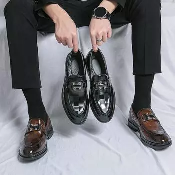 Мужские модные туфли на платформе с низким верхом, модные всесезонные туфли с одной педалью, повседневные кожаные туфли в британском стиле 38