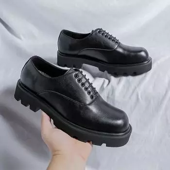 Мужские модные туфли с низким верхом, повседневные туфли с квадратной головкой, маленькие кожаные туфли 45 Мужские туфли на платформе Niche 15961-R 38 чёрный