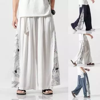 Мужские модные удобные брюки из хлопка и льна, брюки в стиле ретро XXXXXL чёрный