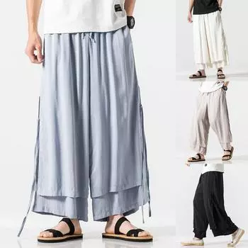 Мужские модные удобные брюки из хлопка и льна, брюки в стиле ретро XXL светло-синий