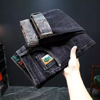 Мужские модные вышитые эластичные узкие прямые джинсы для осени и зимы 34 (Waist 33) 160 lbs