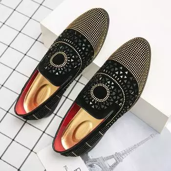 Мужские модные замшевые мокасины из бархата со стразами и кристаллами, мужские повседневные мокасины с принтом, оксфорды, мужские туфли для вечеринок и вождения на плоской подошве 6