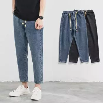 Мужские модные зауженные джинсы скинни: Всесезонные повседневные шаровары Large (L)