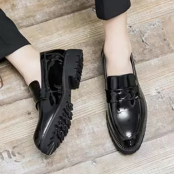 Мужские мокасины, деловые, черные, кожаные туфли, офисная обувь, повседневная, для выпускного, смокинга, вечерние туфли, большой размер EU:38 чёрный