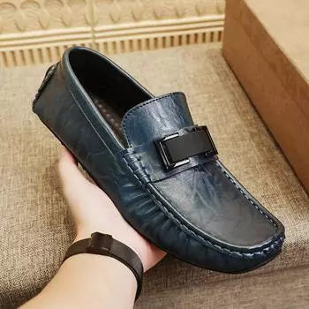 Мужские мокасины для отдыха, модные мужские кожаные туфли для вождения, без застежек, прогулочные туфли ручной работы, повседневная мужская обувь, легкие мокасины 39 чёрный