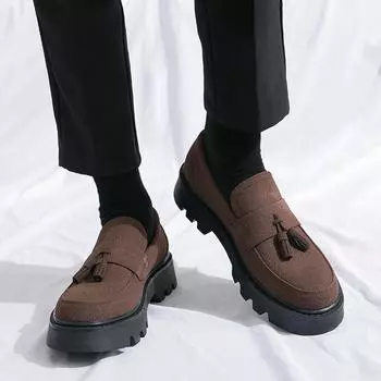 Мужские мокасины для увеличения роста Классические кожаные туфли на толстой подошве с криперами на платформе с круглым носком EU: 38 чёрный