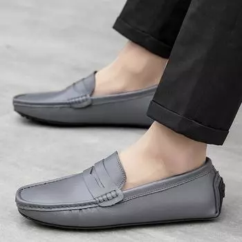 Мужские мокасины для вождения, повседневные модельные туфли-лодочки без шнуровки 39 чёрный