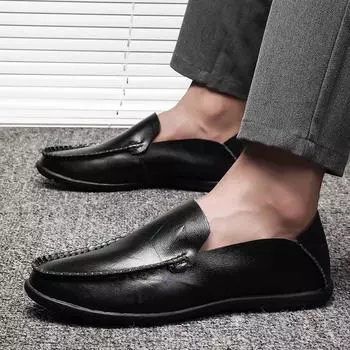 Мужские мокасины для вождения, удобные туфли на плоской подошве, повседневная обувь без шнуровки, кожаная обувь больших размеров для мужчин, большие размеры EU: 38 чёрный