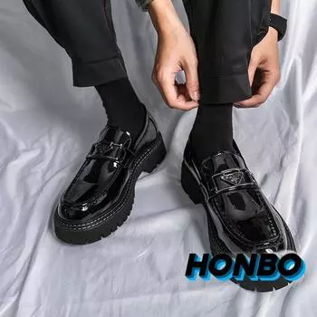 Мужские мокасины HONBO из лакированной кожи без застежек: Блестящие, полированные, с толстой подошвой, на ощупь высокого класса Size 44