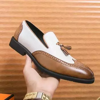 Мужские мокасины из искусственной кожи с кисточками и низким каблуком, с резьбой, деловые, формальные, мужские туфли, большой размер 38-48 38 чёрный