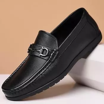 Мужские мокасины из натуральной кожи без застежек: Мягкая, дышащая, летняя повседневная деловая обувь Size 42