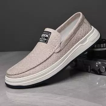 Мужские мокасины из натуральной кожи, модные мокасины ручной работы, однотонные, без застежек, ультралегкие туфли-лодочки Oled Man, обувь для вождения 38 бежевый