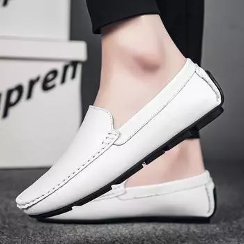 Мужские мокасины из натуральной кожи, новые модные мокасины, мягкие, ручной работы, без застежек, на плоской подошве, универсальная мужская обувь для вождения, прогулочная обувь 38 белый