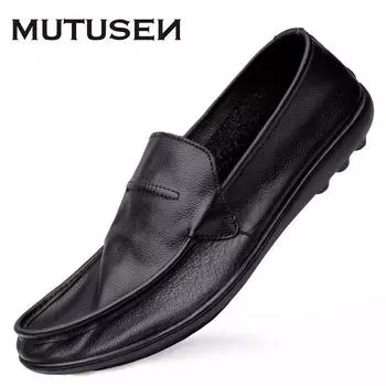 Мужские мокасины из натуральной кожи, удобные, мягкие, из воловьей кожи, мужские туфли, повседневные туфли на плоской подошве, летние черные туфли-лодочки 2024 года 39