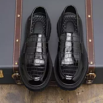 Мужские мокасины из полиуретана с толстым круглым носком, с тиснением, удобные износостойкие деловые повседневные мужские туфли 38 чёрный