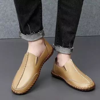 Мужские мокасины коричневые походные туфли мокасины без застежек обувь для вождения повседневная кожаная обувь ручной работы для активного отдыха черные широкие туфли для отца 38 чёрный