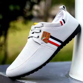 Мужские мокасины Летняя дышащая парусиновая обувь мужская Осенняя обувь мужская Модные низкие универсальные повседневные кроссовки для работы и ходьбы 39 серый