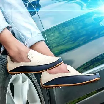 Мужские мокасины, лоферы для вождения, удобные туфли на плоской подошве Gommino, повседневные слипоны, кожаная обувь больших размеров для женщин, обувь для вождения EU: 38 бежевый