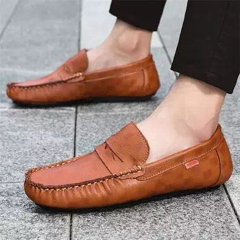 Мужские мокасины, лоферы, коричневые туфли для вождения, удобные туфли на плоской подошве, широкие туфли, туфли без застежек, большие размеры, большие размеры EU: 39 коричневый