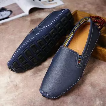 Мужские мокасины, лоферы ручной работы, обувь для вождения без шнуровки, легкая прогулочная обувь на плоской подошве, уличная обувь большого размера для мужчин EU: 39 чёрный