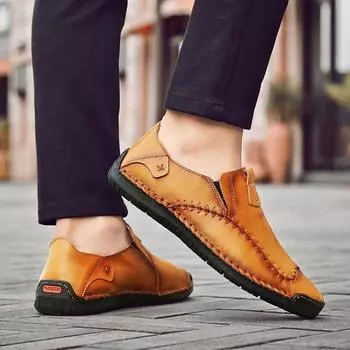 Мужские мокасины, лоферы, слипоны, обувь для вождения, плоская подошва, походная обувь ручной работы для мужчин EU: 39 чёрный