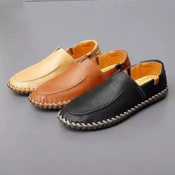 Мужские мокасины, лоферы, туфли для вождения, повседневные туфли без застежек, большие размеры, с широким носком, для отдыха на природе EU: 38 чёрный