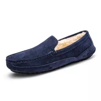 Мужские мокасины, модная мужская обувь, повседневная кожаная обувь без застежек, короткие плюшевые зимние туфли, мужская удобная обувь на плоской подошве, обувь для вождения ручной работы 40