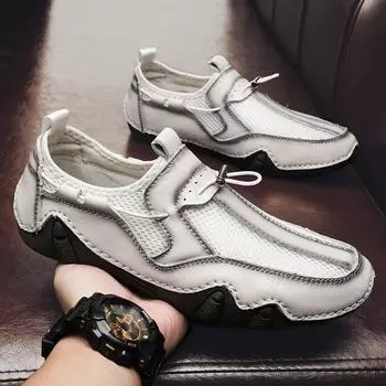 Мужские мокасины модные повседневные кожаные сетчатые оригинальные мужские кроссовки обувь для работы на открытом воздухе кожаные туфли мужская обувь бесплатная доставка 38 коричневый