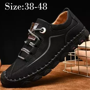 Мужские мокасины, мужская обувь большого размера 38-48, кожаная обувь ручной работы, повседневная кожаная обувь 38 чёрный