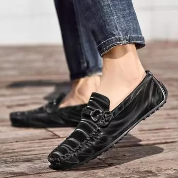 Мужские мокасины на плоской подошве Классический повседневный стиль для джентльмена Офисные и для вождения Легкие Повседневные офисные туфли для взрослых Черные Серые туфли 39 чёрный