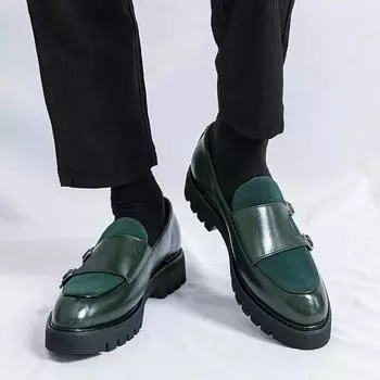 Мужские мокасины на толстой подошве Модный британский стиль Свадебная вечеринка отдых на природе деловой ходьба увеличивающая рост мужская обувь 38 чёрный
