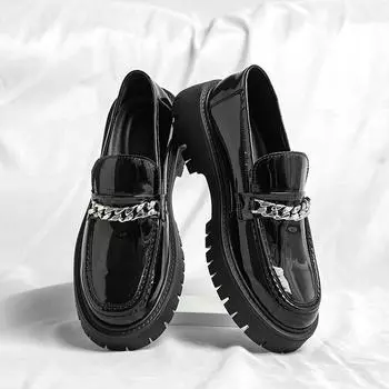 Мужские мокасины на толстой подошве с увеличенным ростом, туфли дерби на платформе, черные, увеличивающие рост, с круглым носком, панк-обувь, большой размер EU:38 чёрный