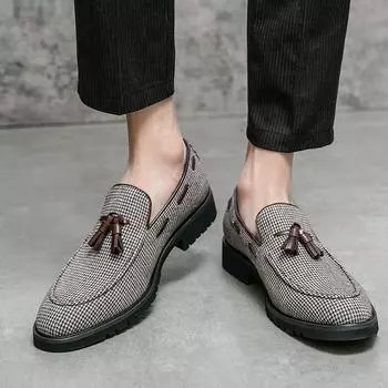 Мужские мокасины Nobility Shoes Retro Tassels Plaid British Style Wedding Dress Prom Blazers Tuxed Party Shoes Large Size EU:38