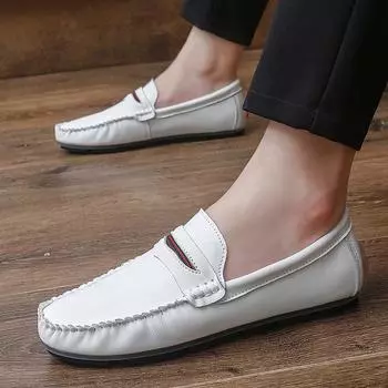 Мужские мокасины, обувь для вождения, белые туфли на плоской подошве, повседневные туфли-слипоны, обувь больших размеров для мужчин EU: 38 чёрный