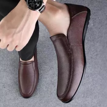 Мужские мокасины, обувь для вождения, удобная повседневная обувь без шнуровки на плоской подошве, летняя уличная обувь больших размеров, нескользящая широкая обувь EU: 38 чёрный