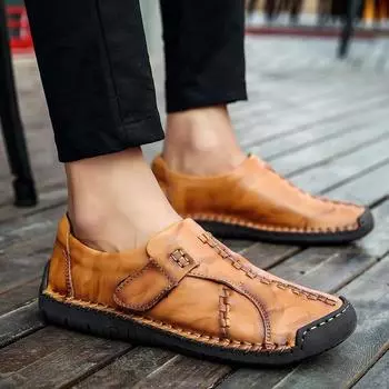 Мужские мокасины ручной работы, туфли для вождения, удобные туфли на плоской подошве, повседневная обувь больших размеров, кожаные туфли для мужчин, большие размеры EU: 38 чёрный